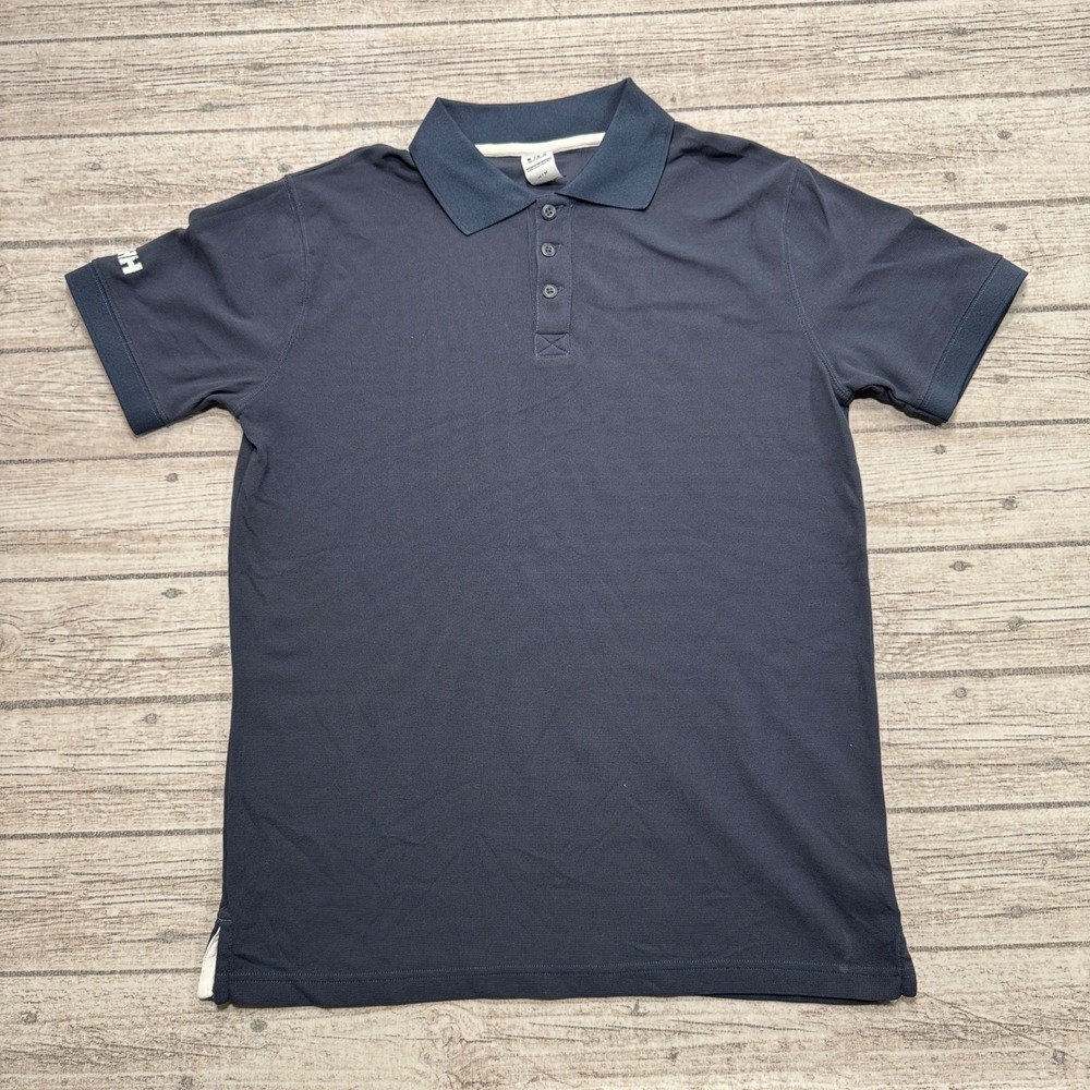Helly Hansen Polo Shirt Men's Medium Navy Blue Tactel Waffle Knit Short Sleeve